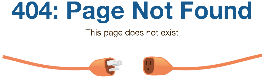 404 error page with unplugged power cord imagry